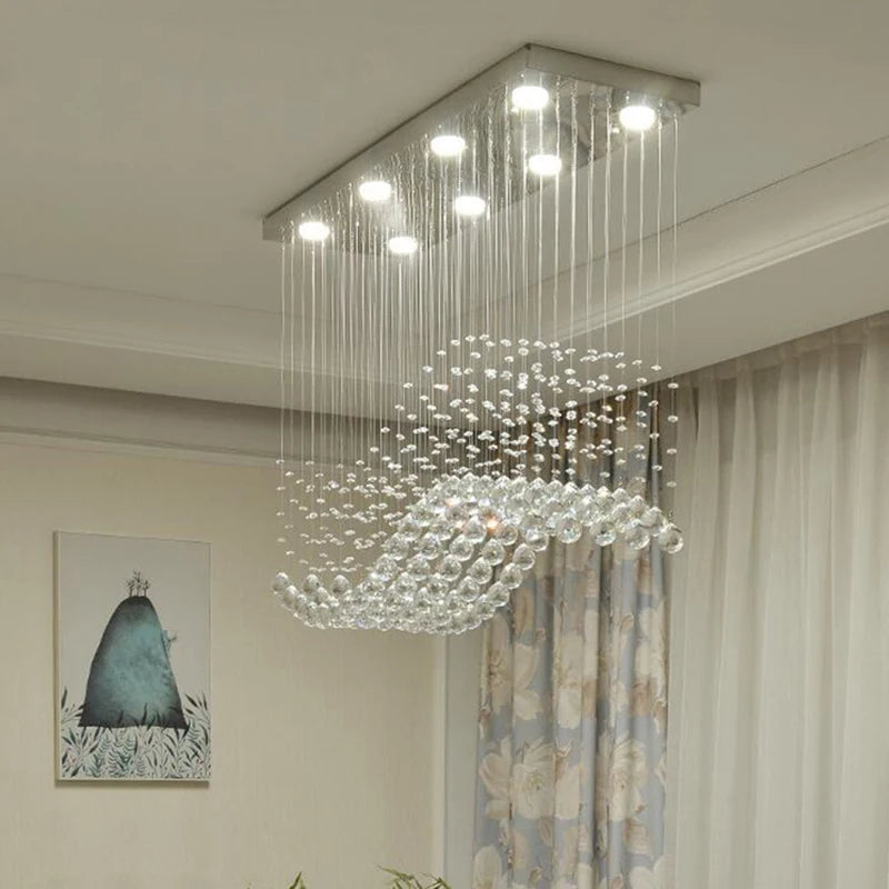 K9 Crystal Chandeliers LED  Chrome Finished Light Wave Art Decor Modern Suspension Lighting Hotel Villa Hanging Lamp