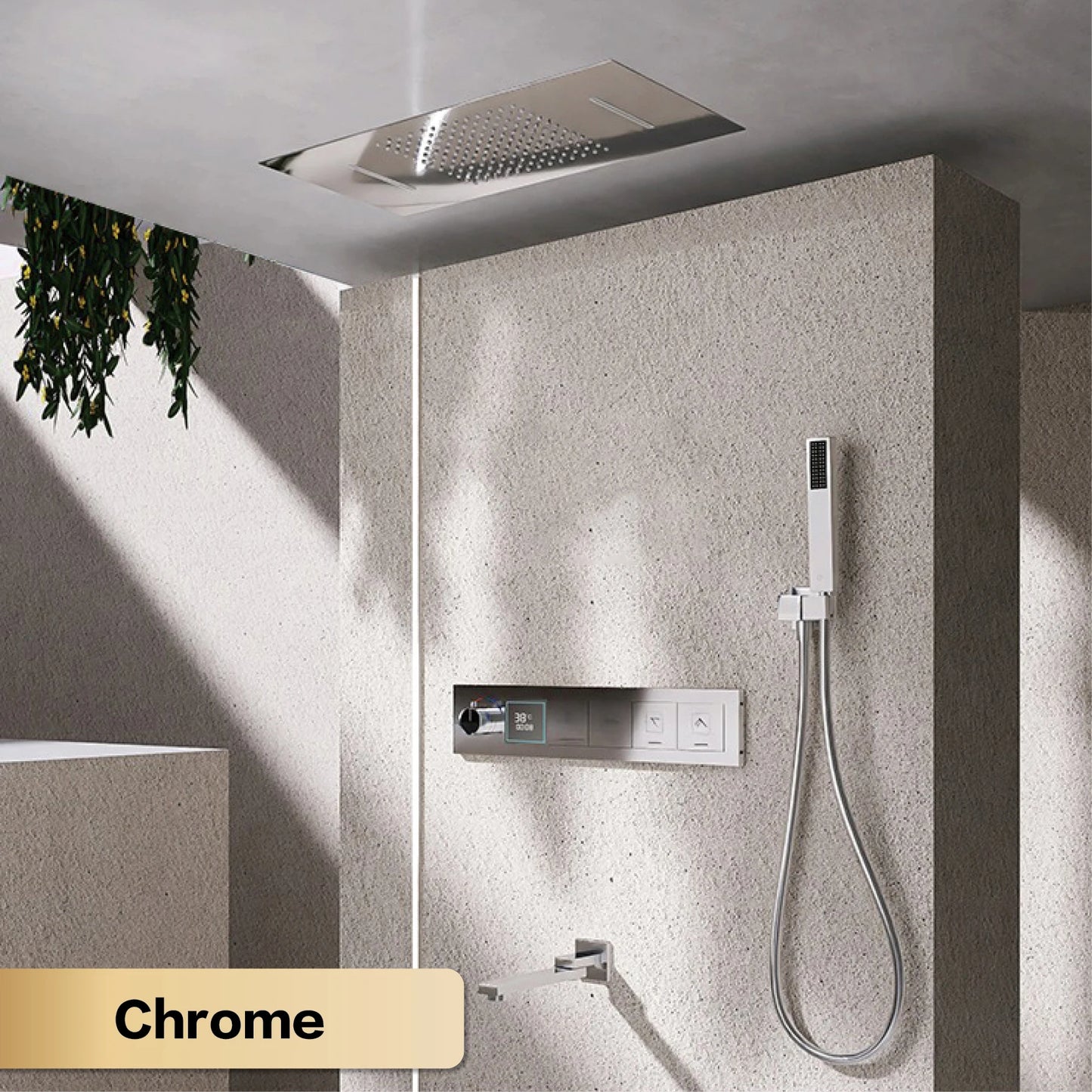 Gun gray brass ceiling constant temperature shower system embedded design LED digital display cold and hot water bathroom mixer