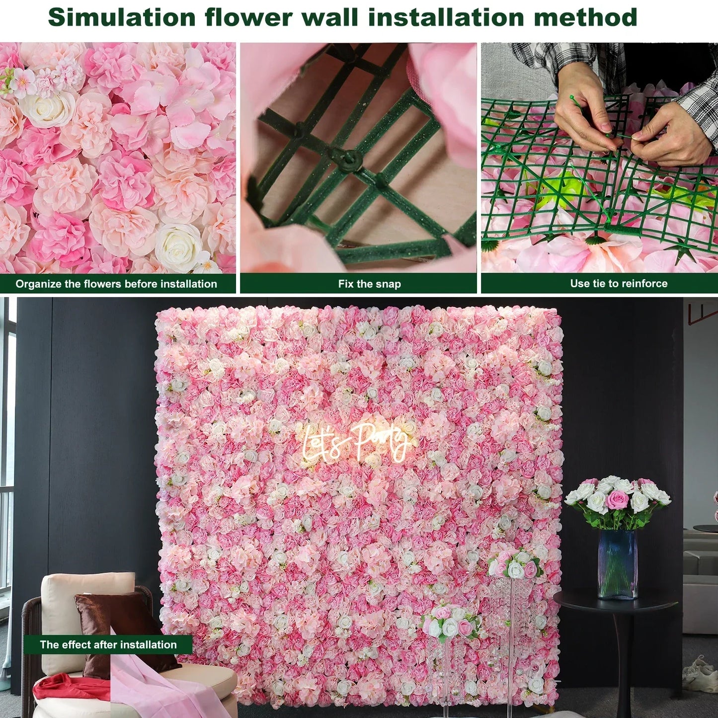 RUEESEECN 12 Pack Faux Roses Wall Panel 3D Backdrop