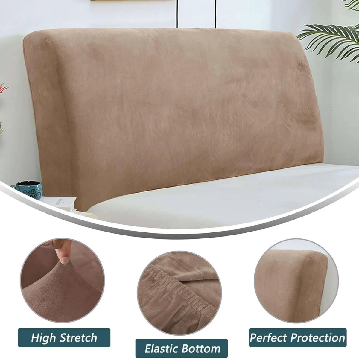 Velvet Bed Headboard Cover All-Inclusive Design Solid Color Elastic Protection Headboard Protection Cover for Single Double King
