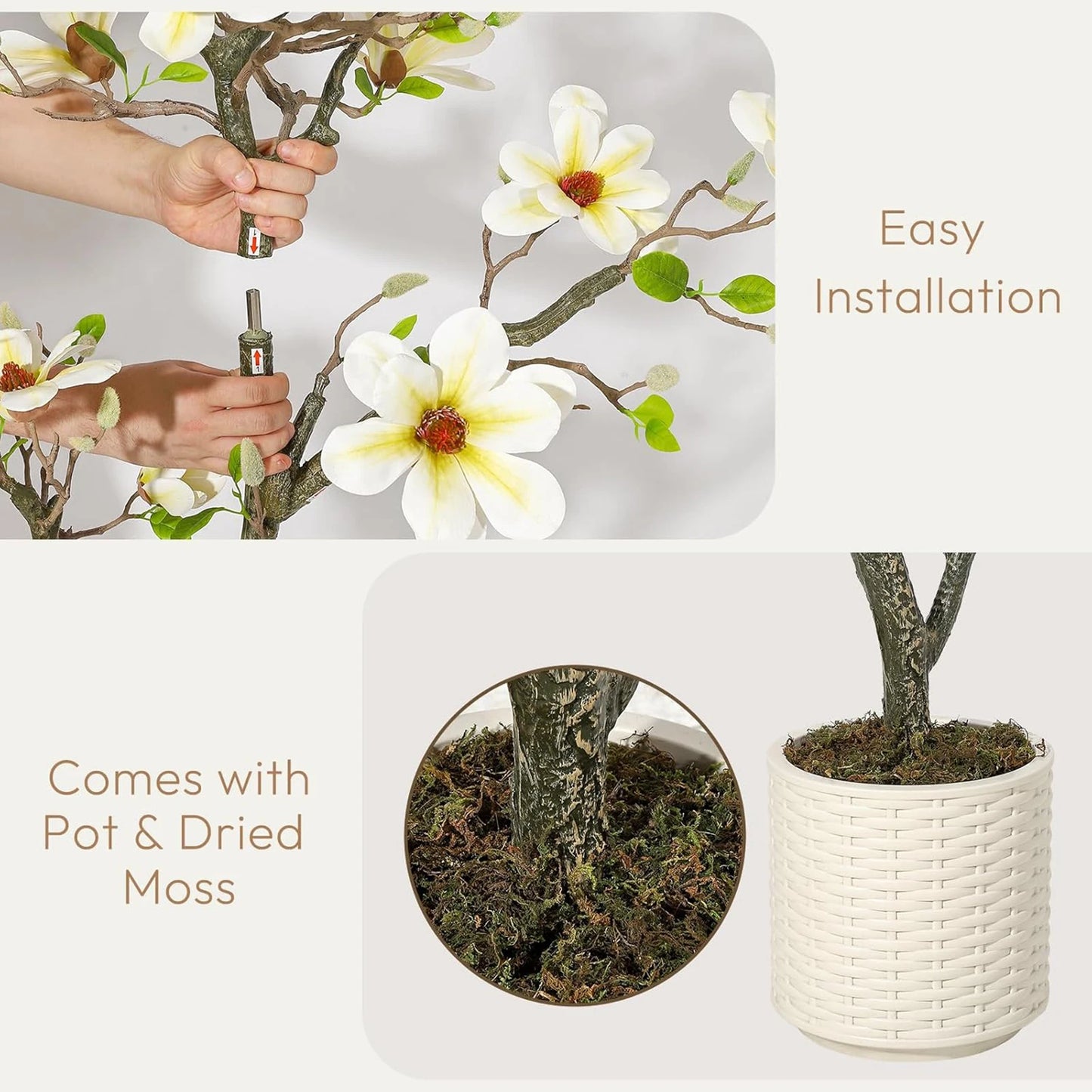 Artificial Magnolia Plant With LED Light For Outdoor Decor