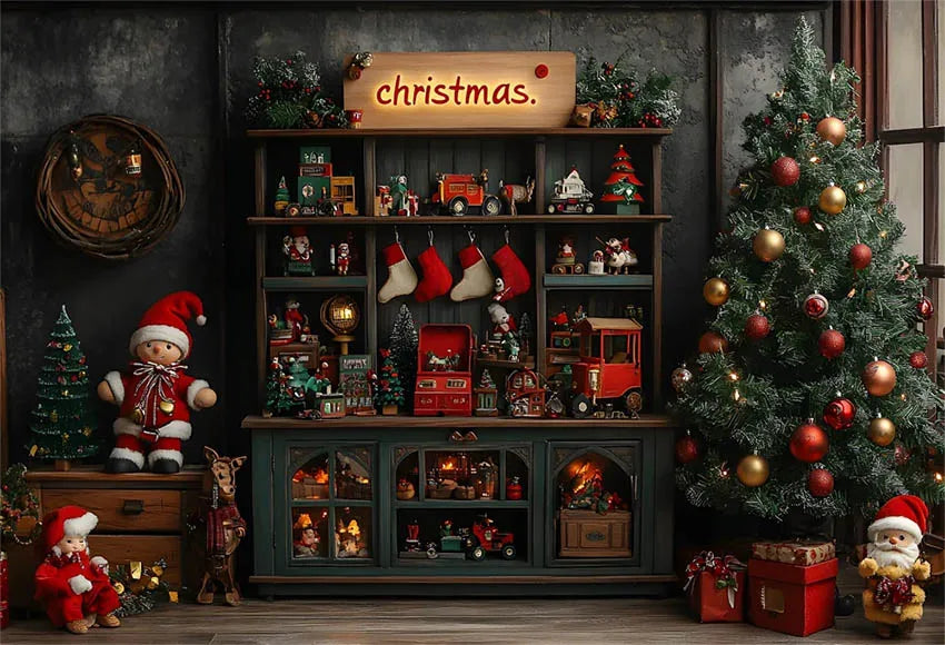 Mehofond Photography Backdrop Green Wall Christmas Trees For Kids Family Holiday Party Window Grunge Background Photo Studio