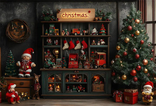 Mehofond Photography Backdrop Green Wall Christmas Trees For Kids Family Holiday Party Window Grunge Background Photo Studio