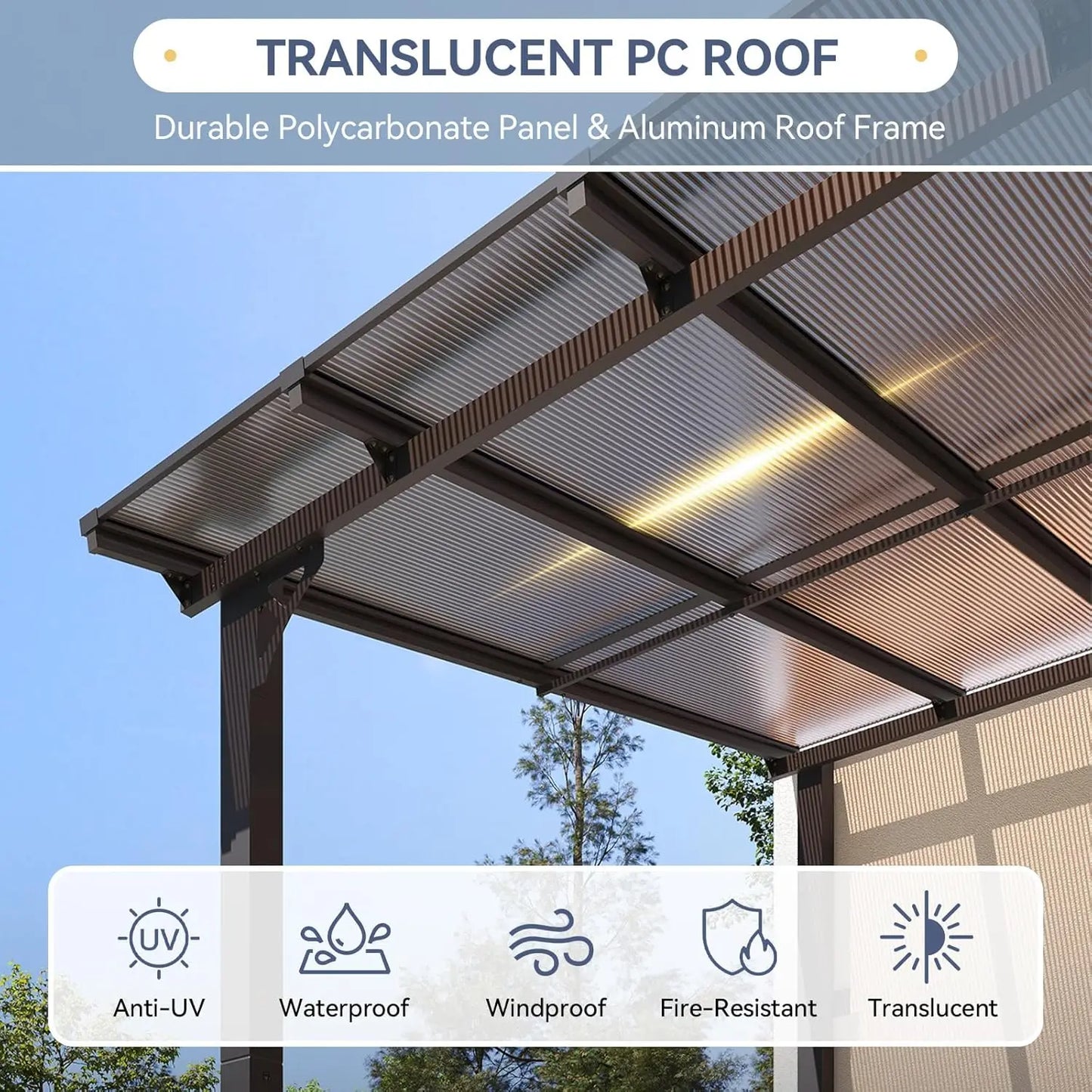Lean to Gazebo, Hardtop Metal Gazebo Pergola with Polycarbonate Roof, Large Wall Mounted Heavy Duty Awnings,, Custom
