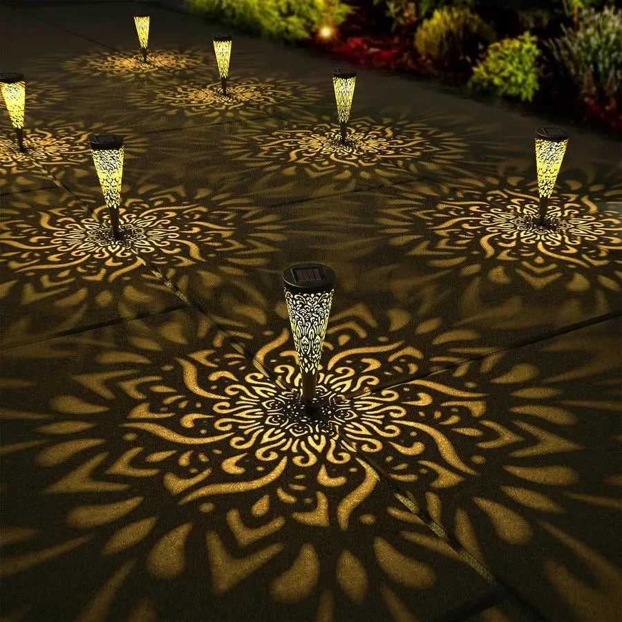 Pack Solar Lights Outdoor Garden Decorative Mandala Solar Garden Lights with Warm Light Waterproof Solar Pathway Landscape Light