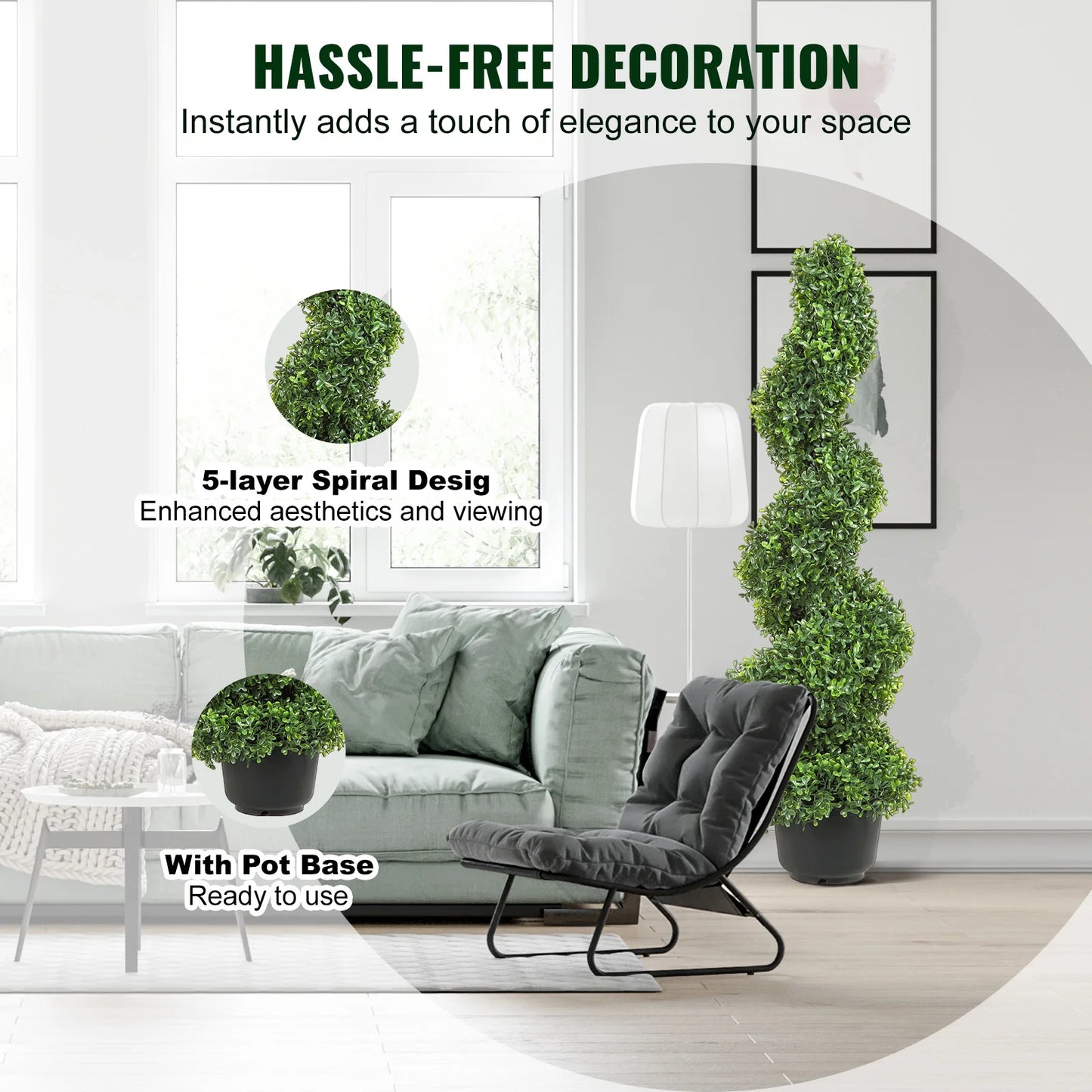 SucceBuy Boxwood Topiary Spiral Tower 24 36 48in Green