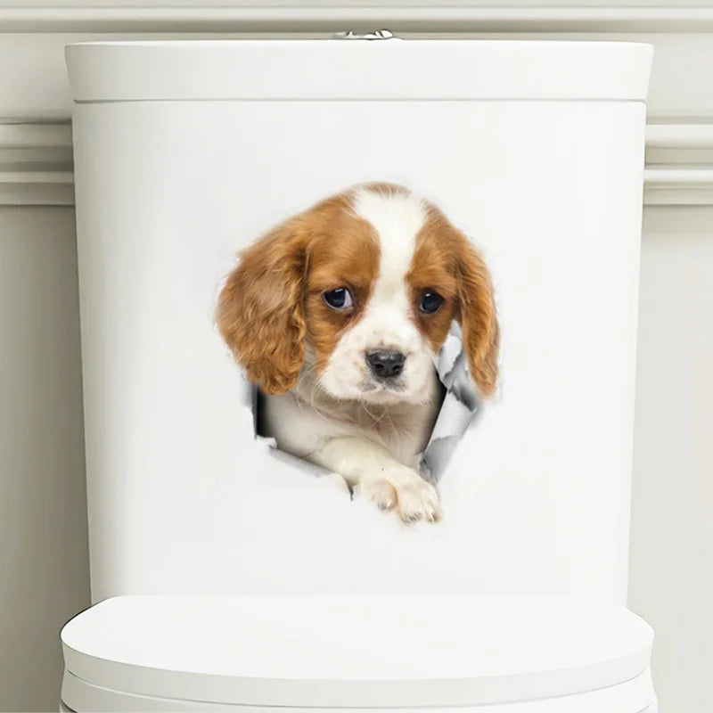 Dog Toilet Stickers Diy Wc Washroom Home Decoration Cute Kitten Puppy Pet Animals Wall Art Decals