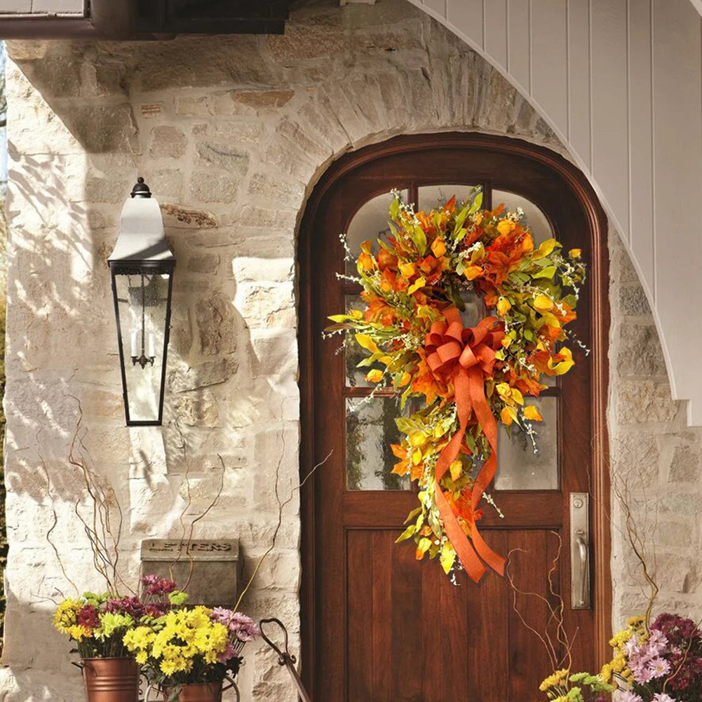 Shunmaii Thanksgiving Farmhouse Wreath Autumn Maple Leaf Decor Indoor