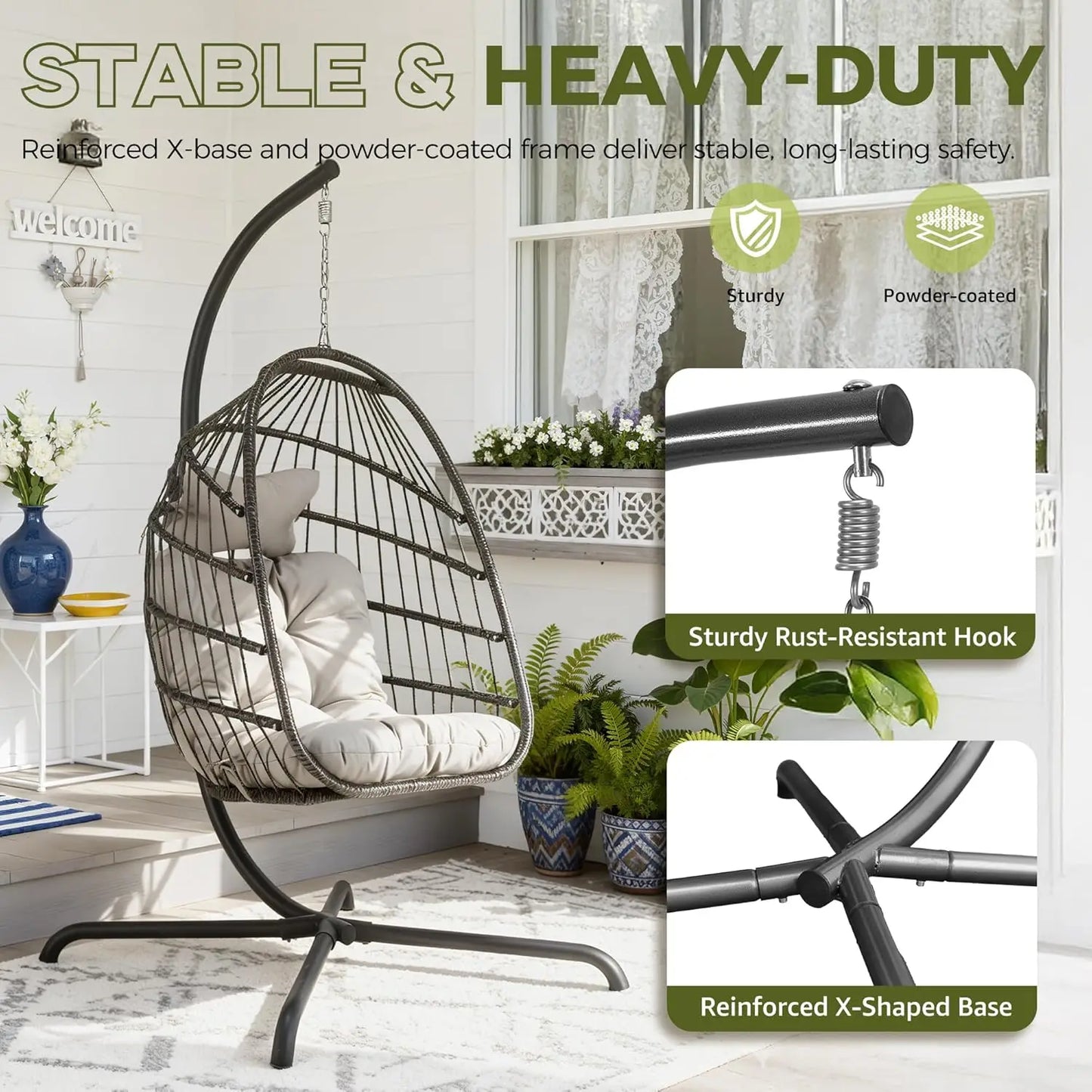 Outdoor Self Standing Egg Chair With Stand Wicker Rattan Hammock