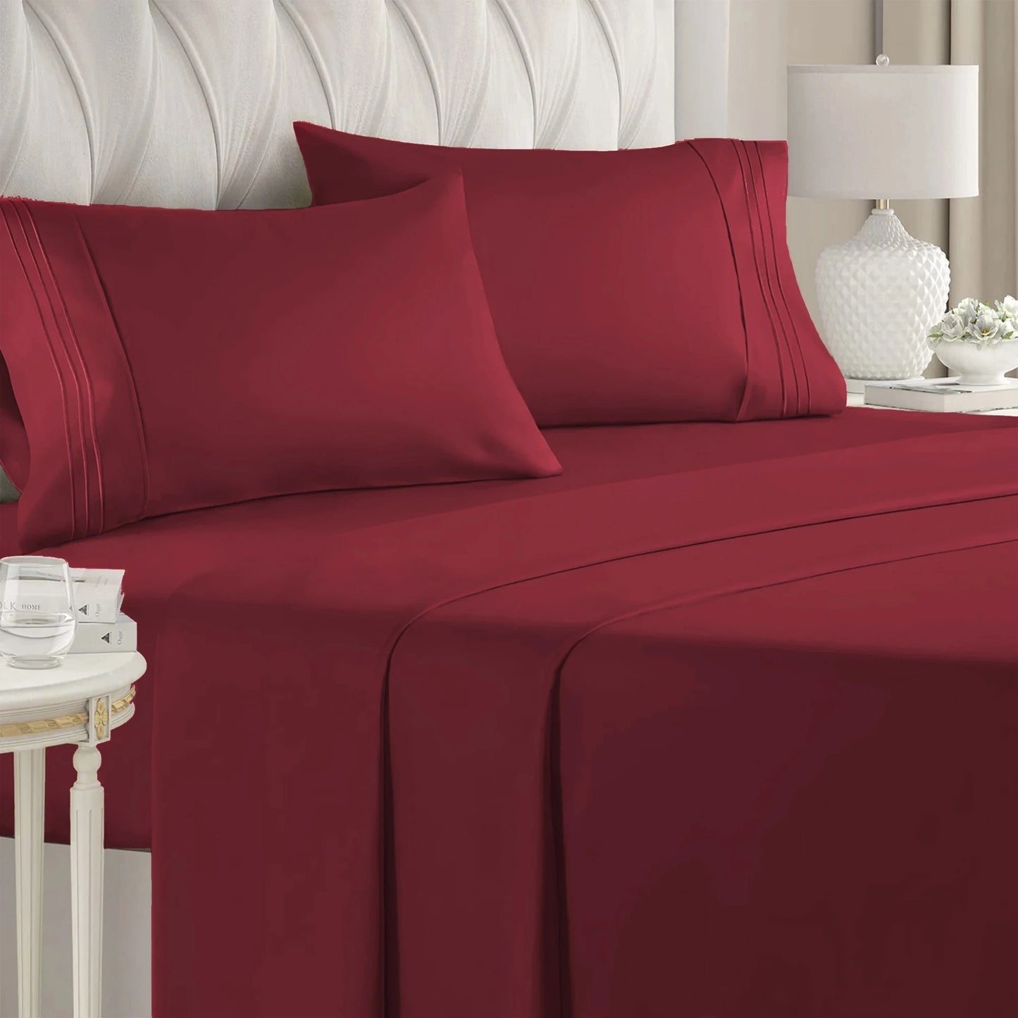 Battilo Double Bed Sheets 4Pieces Set Fitted Flat Sheet with Pillowscase Luxury Microfiber King Queen Full Twin Size Bedding Set