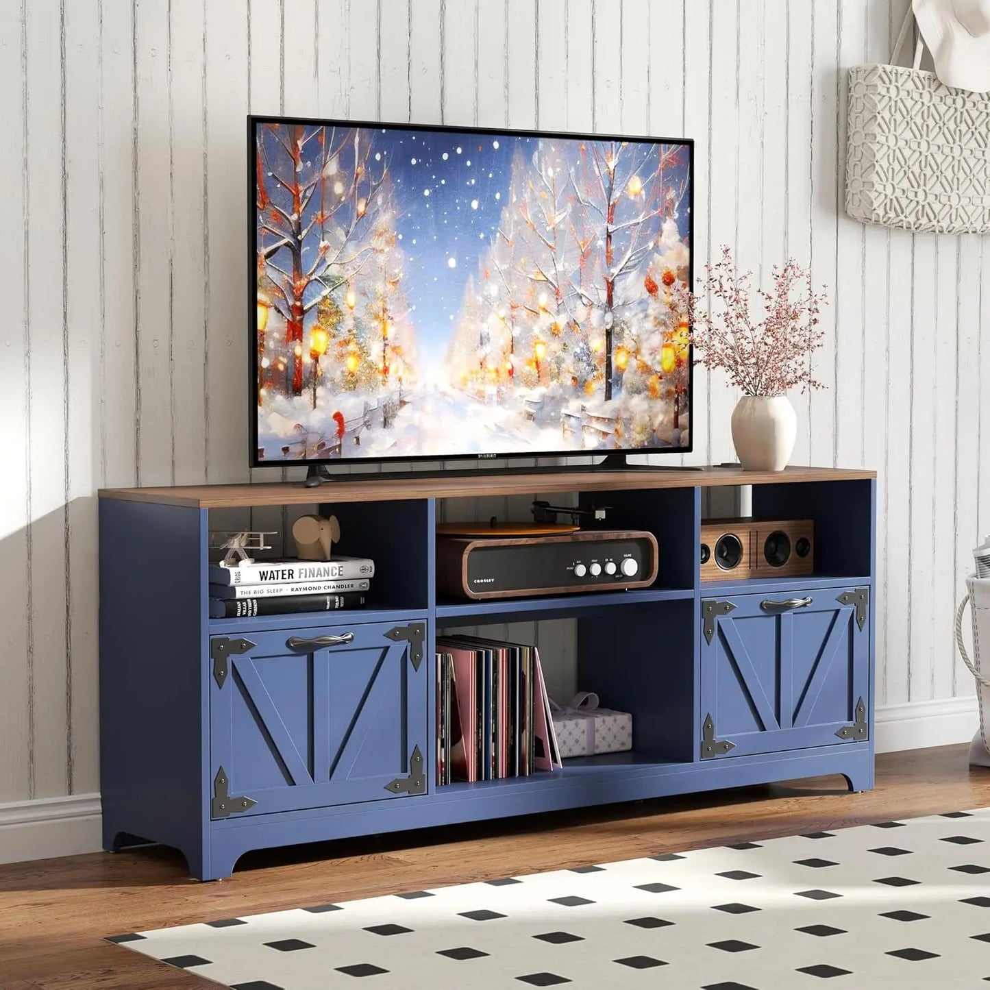 Fireplace TV Stand for Living Room, Farmhouse Entertainment Center with 23" Electric Fireplace for TVs UP to 65",, Customized