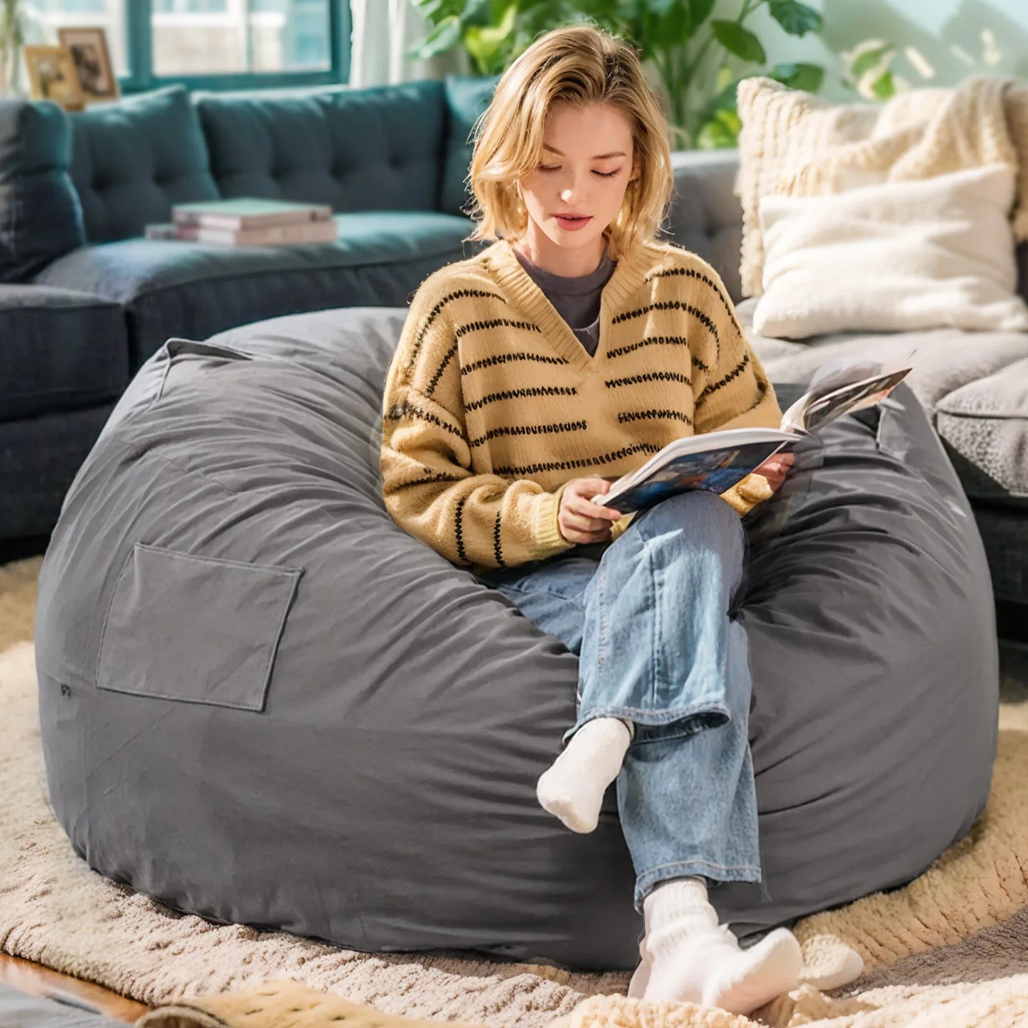 JHK Bean Bag Chair For Gaming And Reading With Removable Cover