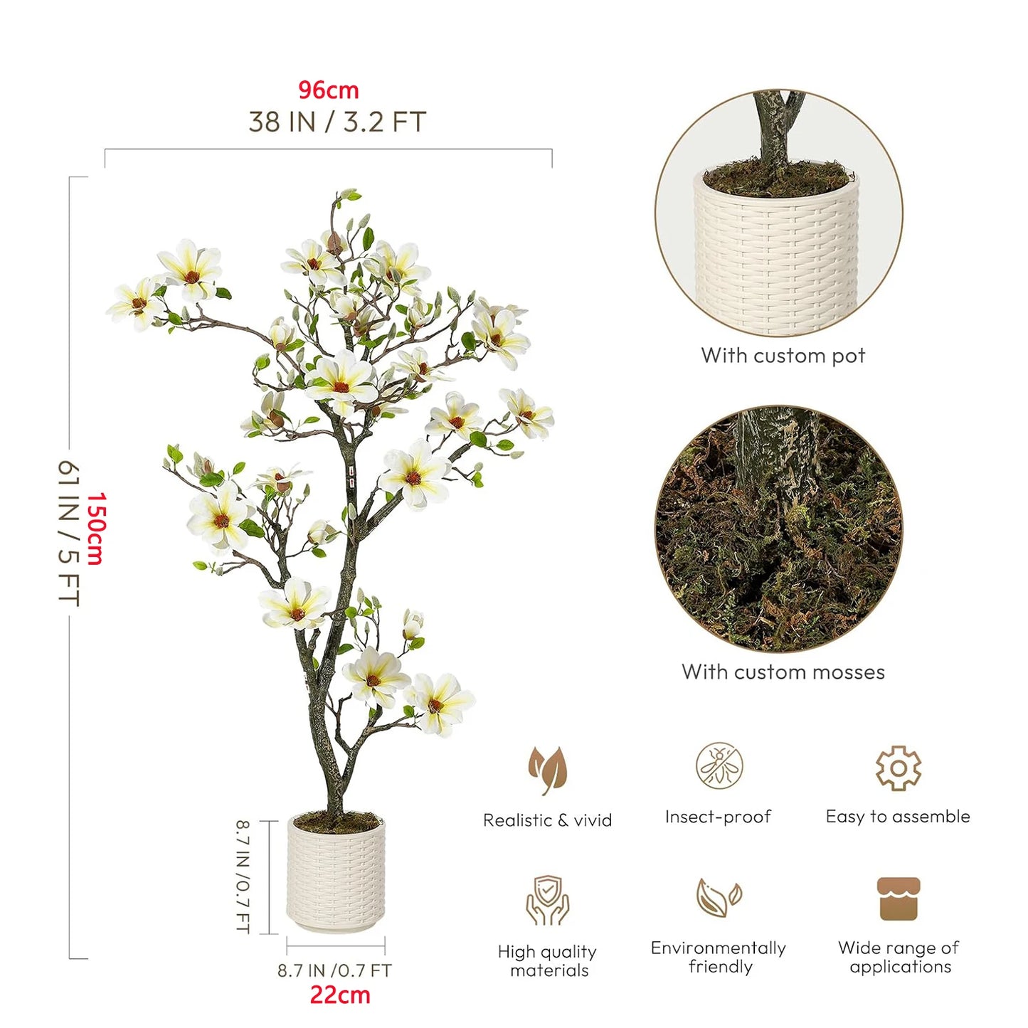 Artificial Magnolia Plant With LED Light For Outdoor Decor