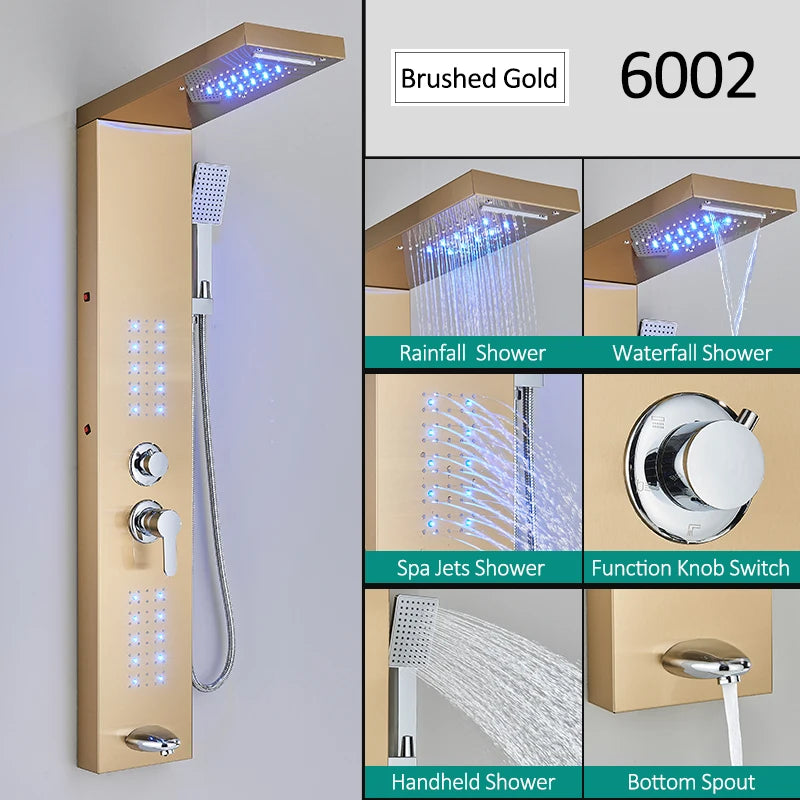 Quyanre LED Shower Panel Tower System Rainfall Massage