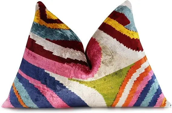 Colorful Silk Velvet Throw Pillow - 16x24 Inches, Naturally Dyed, Decorative Cushion with Down Feather Fill