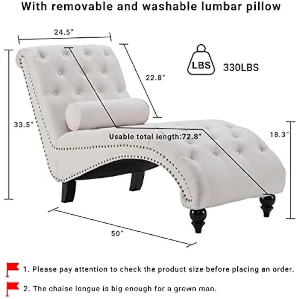 HUANZHUANG Button-Tufted Upholstered Chaise Lounge With Pillow