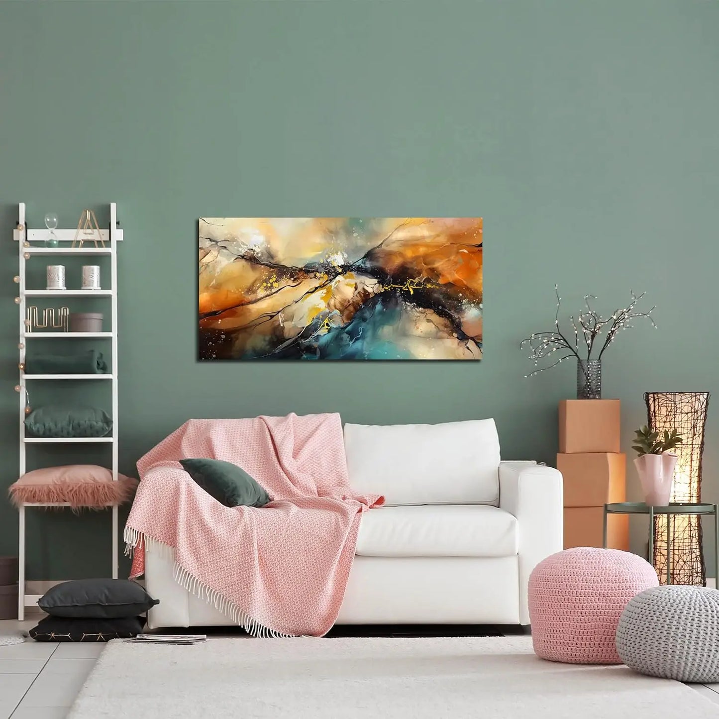 Modern Abstract Canvas Painting for Living Room, Bedroom, Kitchen - Ready to Hang 20x40 Inches