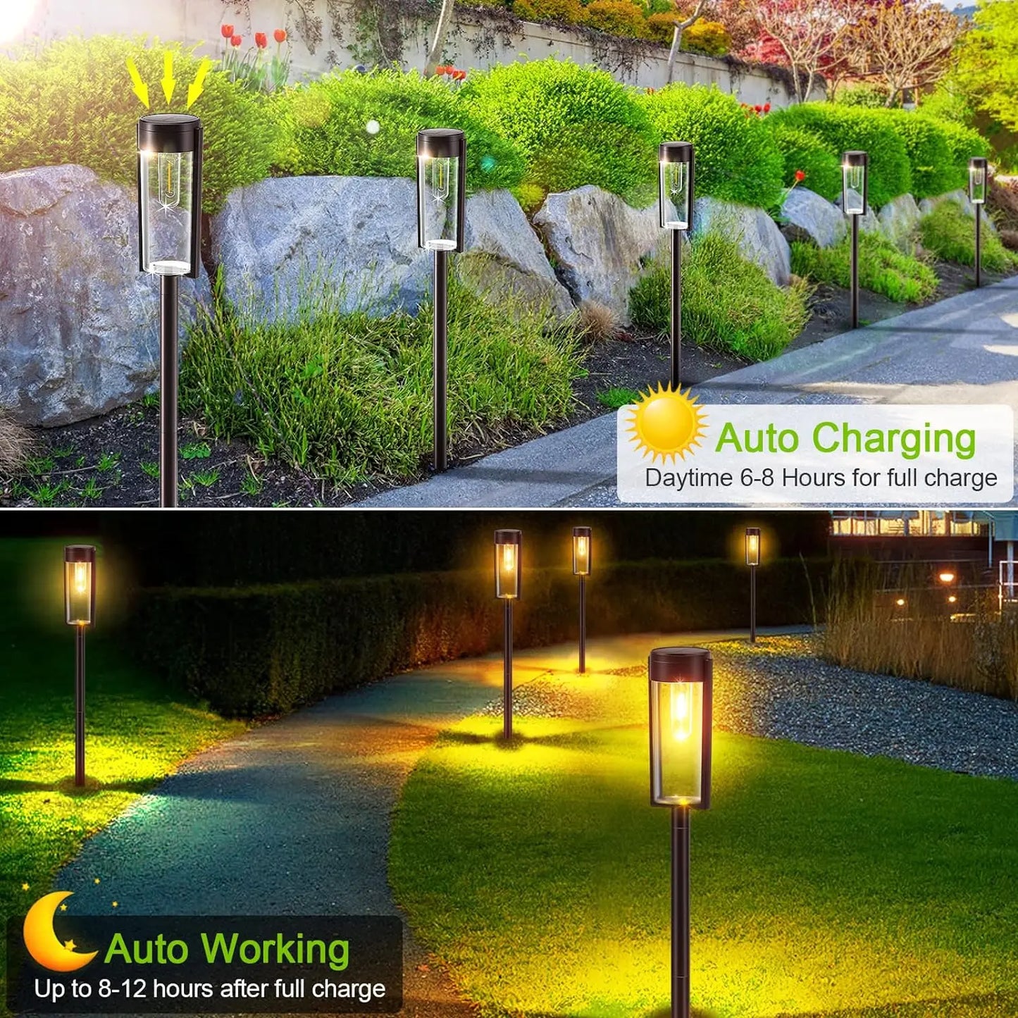 Feature Solar Pathway Lights Outdoor Auto On Off Lawn Lamps
