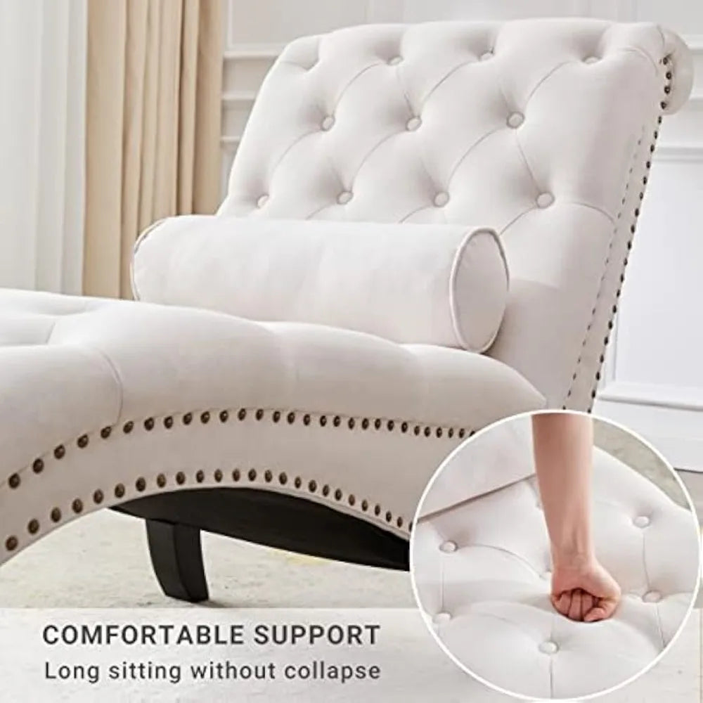 HUANZHUANG Button-Tufted Upholstered Chaise Lounge With Pillow
