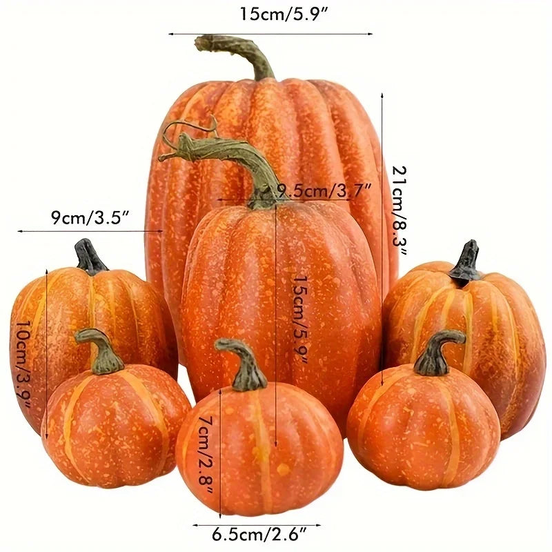 7PCS Simulation Pumpkin Model Set Artificial Fall Decor for Halloween Thanksgiving Party Garden Table Display Decorations