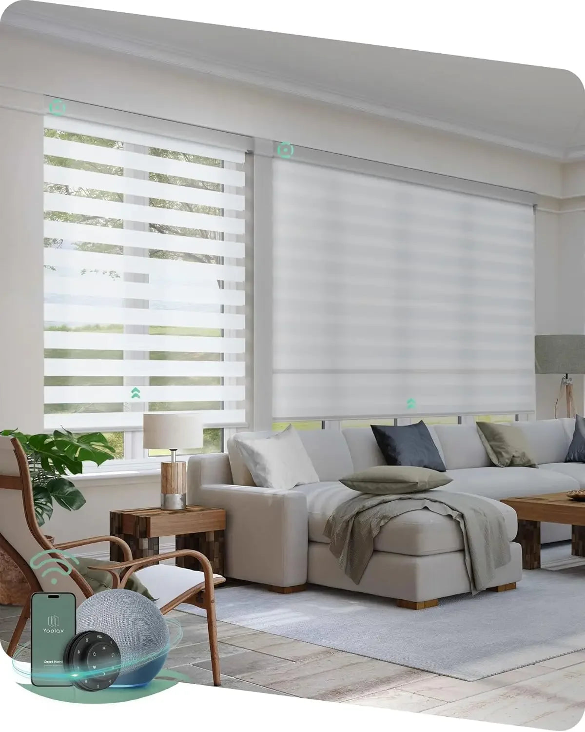 Motorized Blinds with Remote, Electric Zebra Blinds for Indoor Windows, Blackout Smart Blinds with Voice Control, Compatible