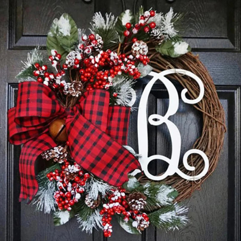 Festive Christmas Letter Wreath Decorations Featuring Artificial Red Berry Accents