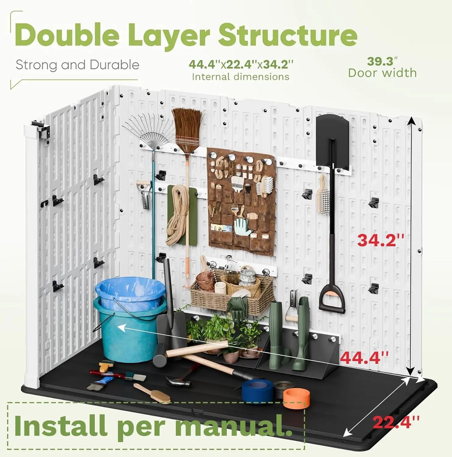 Outdoor Storage Cabinet 26 Cu Ft with Lockable Doors Waterproof Patio Tools Storage Box Horizontal Shed Customized