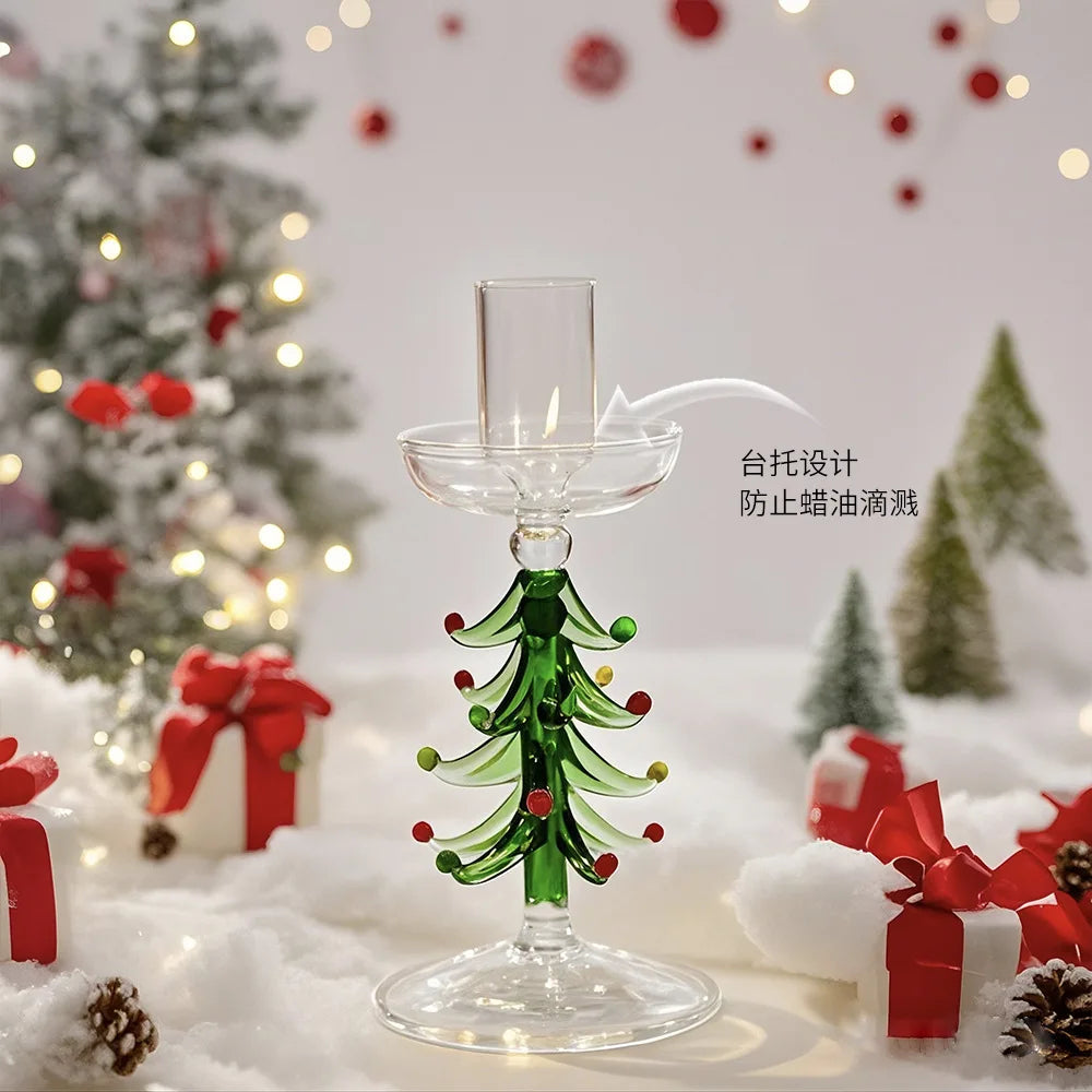 Nordic Christmas Trees Candle Stick Holder Tabletop Glass Borosilicate Candle Holders for Party Birthday Home Decor