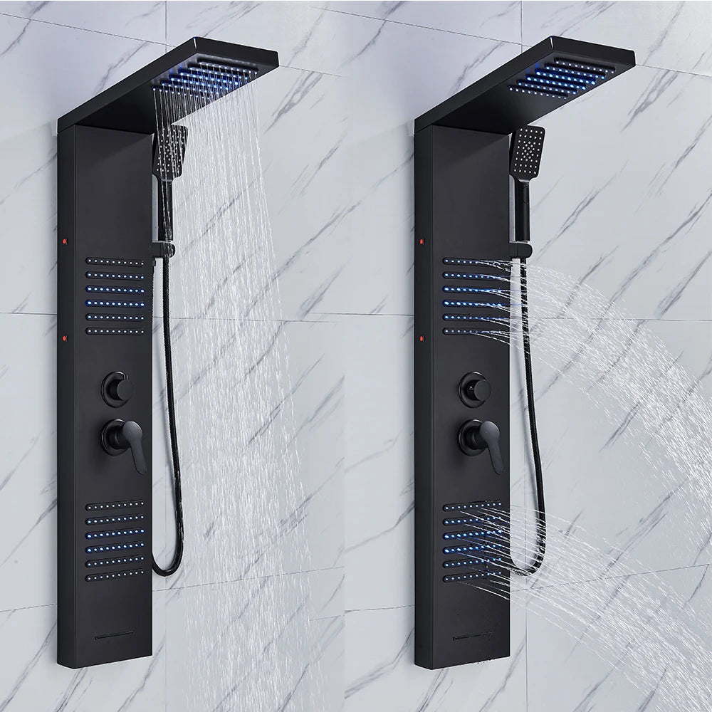 Quyanre LED Shower Panel Tower System Rainfall Massage