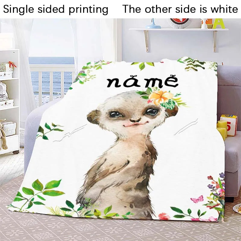 Custom Blanket Custom Name Blanket Baby Girl Boy Kids Cartoon Animal Cute Soft Flannel Throw Blankets Personalized Blanket Gifts