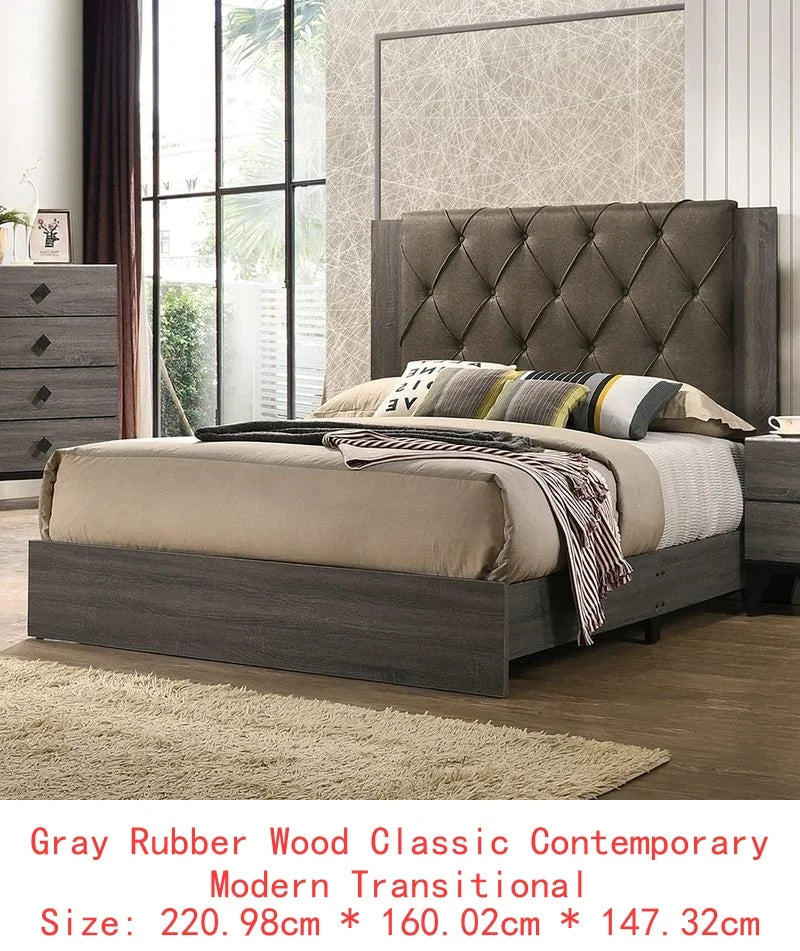 Contemporary Bed Frame With V Design Headboard And Rubberwood Construction