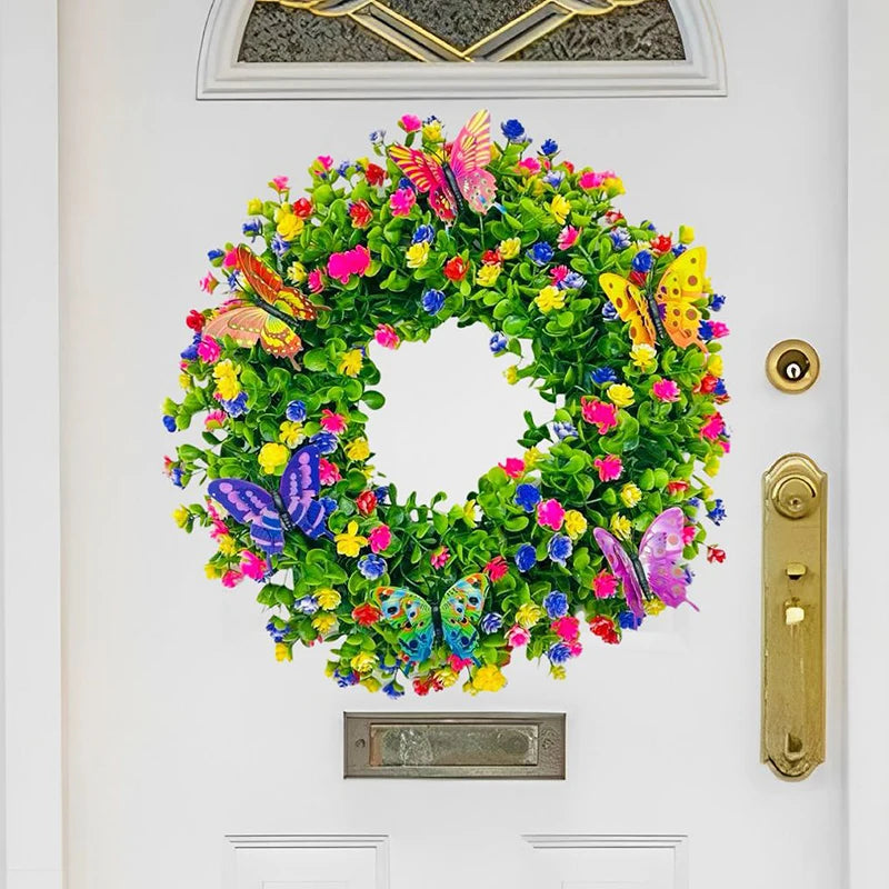 Artificial Flower Garland Eucalyptus Butterfly Wreath Summer Spring Decoration Door Living Room Home Decor Garden Patio Wall
