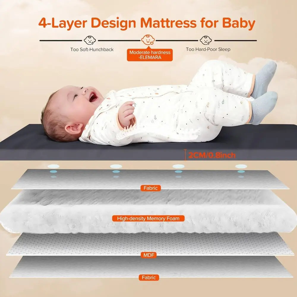 3-in-1 Mesh-Bed Baby Bassinet, Adjustable Sides, Mattress, Storage, Wheels, Travel Playpen Crib with Bag