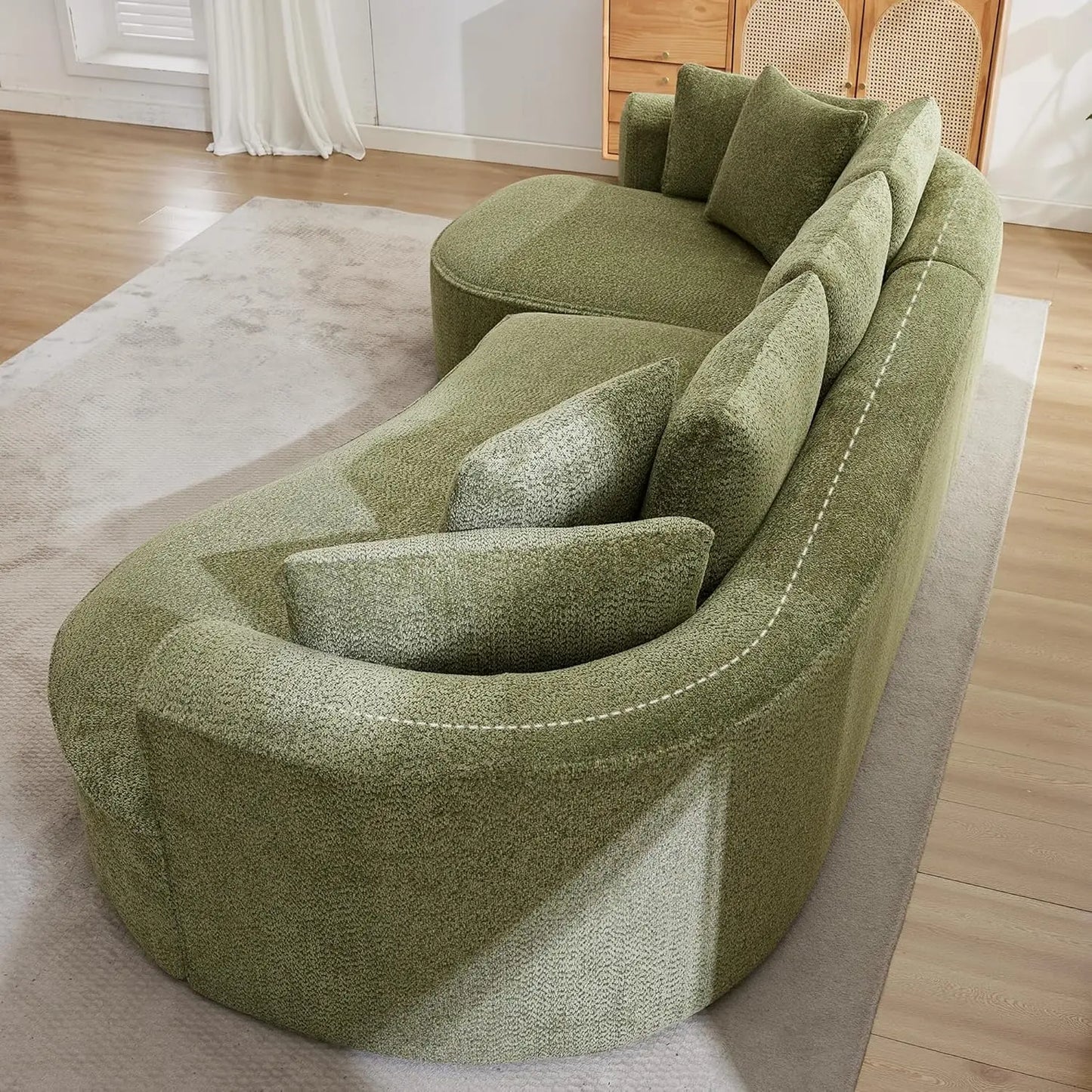 124" Oversized Boneless Couches for Living Room, Sectional Curved Sofa with 7 Pillows, L-Shape Boneless Couch with, Customized