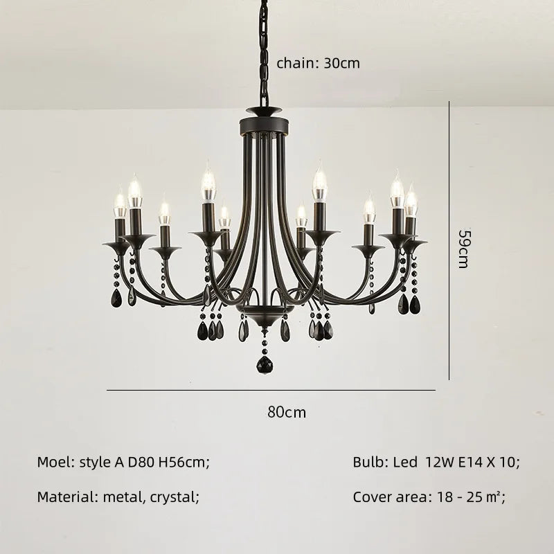 American Black Metal E14 Led Chandelier Living Room Crystal Hanging Lamp Art Decor Home Lighting Led Lamparas Luminarias
