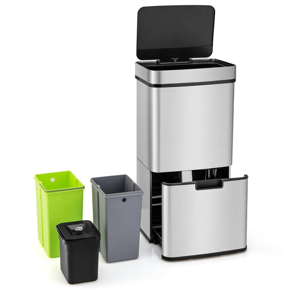 Stainless Steel 19 Gal Kitchen Trash Can With Motion Sensor