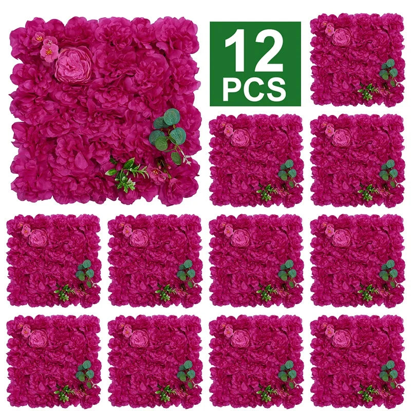 RUEESEECN 12 Pack Faux Roses Wall Panel 3D Backdrop