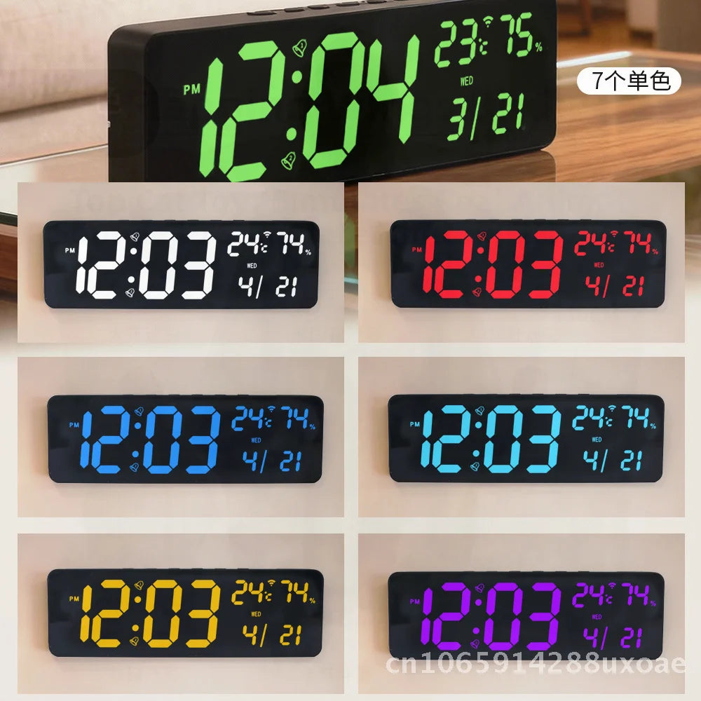 Summer Time Digital Wall Clock Bluetooth Smart Light-Sensing Snooze Alarm with Automatic Time Setting LED Display Thermometer