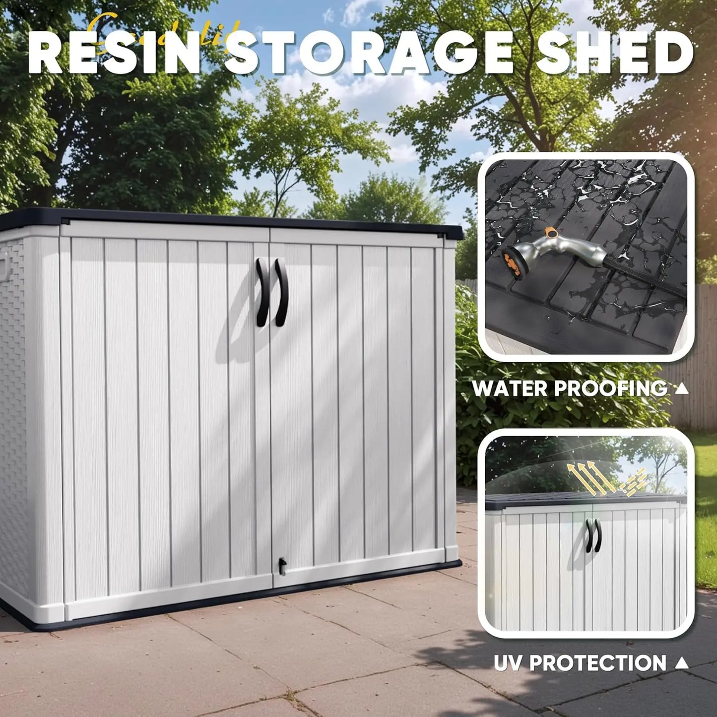 Outdoor Storage Cabinet 26 Cu Ft with Lockable Doors Waterproof Patio Tools Storage Box Horizontal Shed Customized