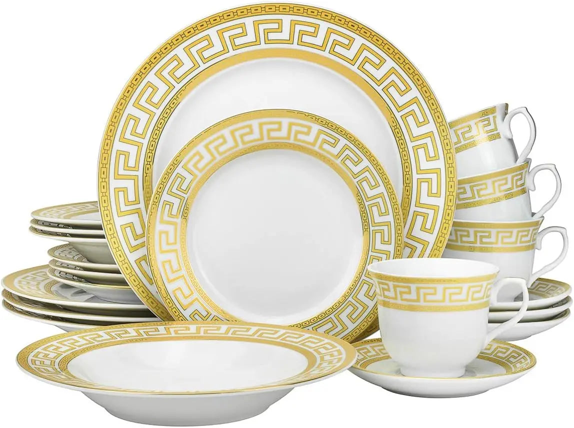 LIEI Vintage Gold Dinnerware Set With Greek Key Pattern