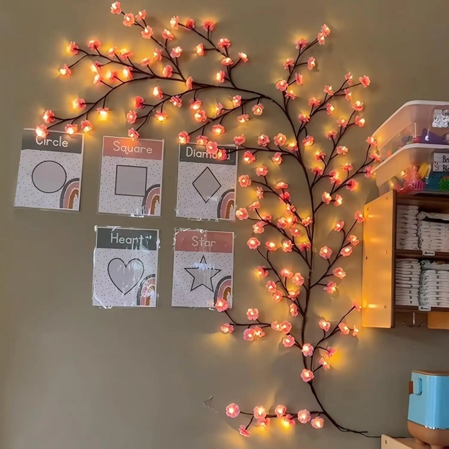 Cherry LED Tree Branch Lights for Wall Cherry Blossom Willow Vine Twig Decor Garland Christmas Decorations Indoor Home Wall Door