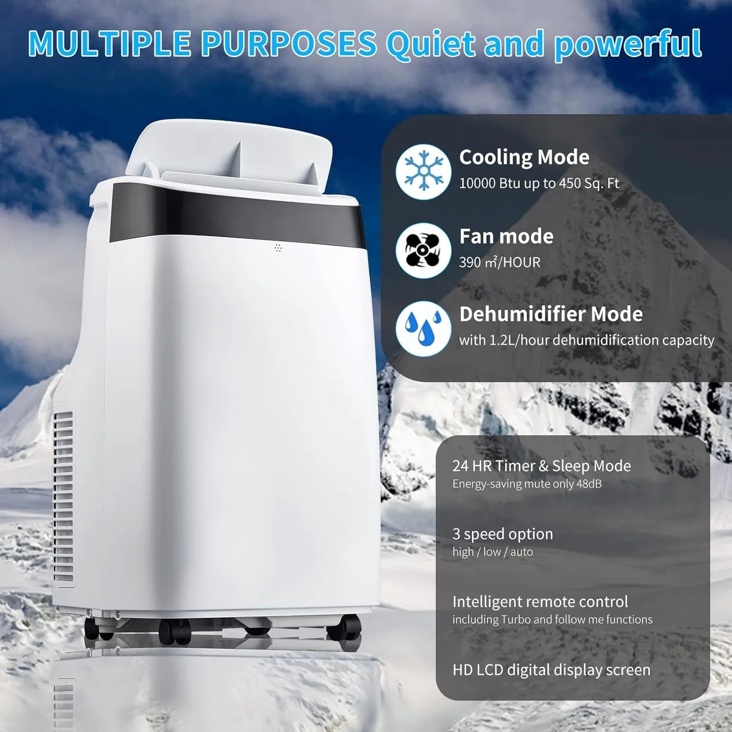 High-concerned 10000 BTU Portable Air Conditioner Dehumidifier 24H Timer