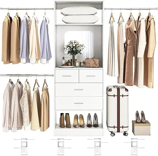 Walk In Closet Organizer Kit With Tower And Extendable Rods