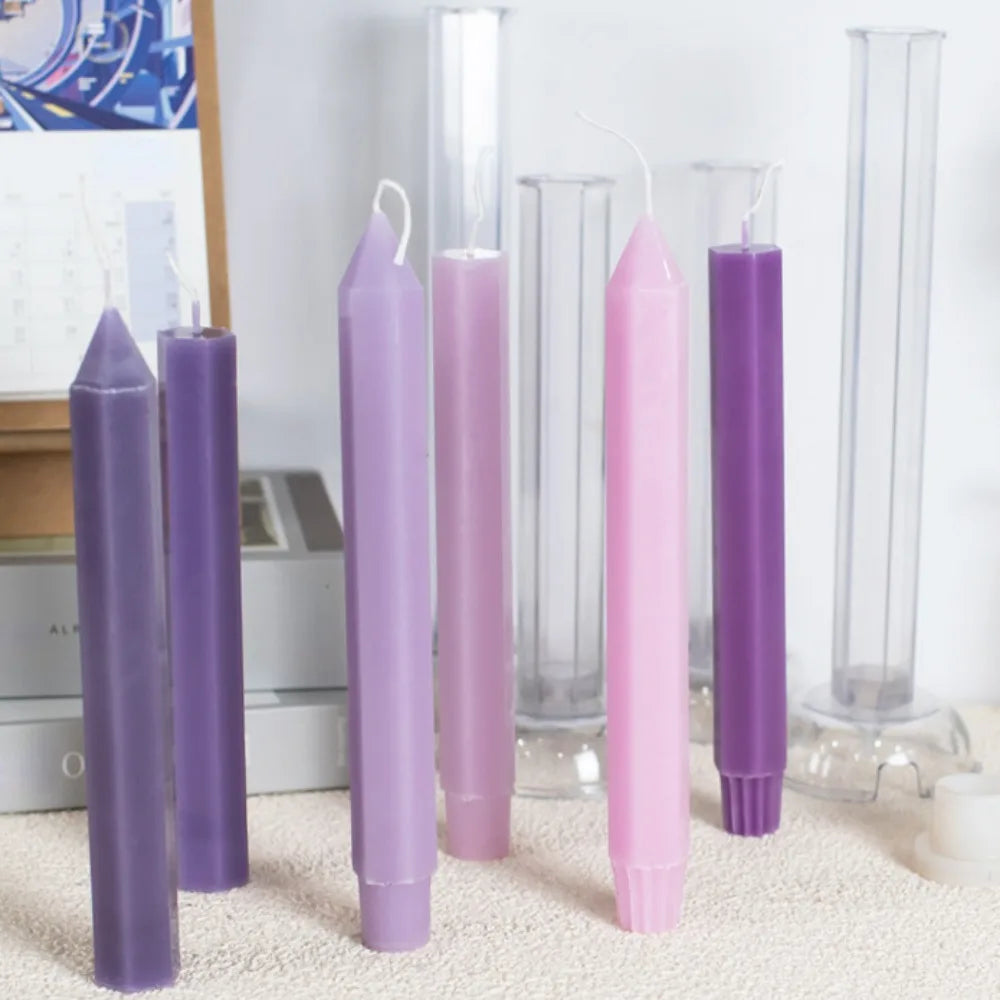 Hexagon Stripe Pole Acrylic Candle Mold Pointed Long Rod Making Set Geometry Candlestick Plastic Mould Home Party Art Decor Gift