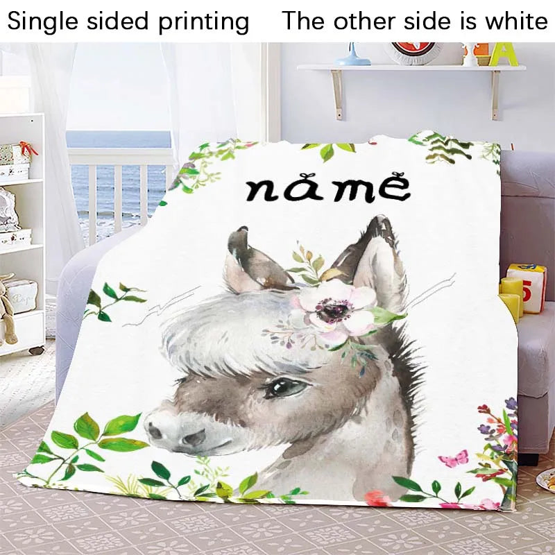 Custom Blanket Custom Name Blanket Baby Girl Boy Kids Cartoon Animal Cute Soft Flannel Throw Blankets Personalized Blanket Gifts