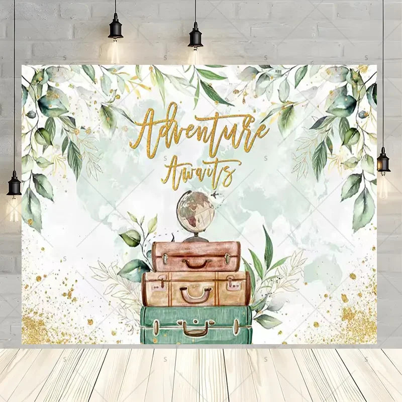 Let The Adventure Begin World Airplane Graduation Backdrop