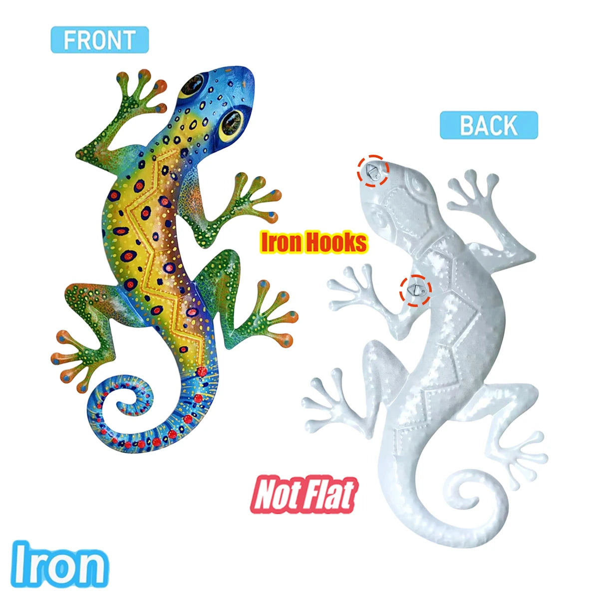 Large Metal Gecko Wall Art Decor, 3D Iron Lizard Sculpture Hanging Ornament for Outdoor Garden, Patio, Porch - Mother's Day Gift