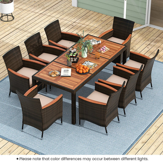 9 Piece Wicker Dining Set Cushions Umbrella Hole Chairs
