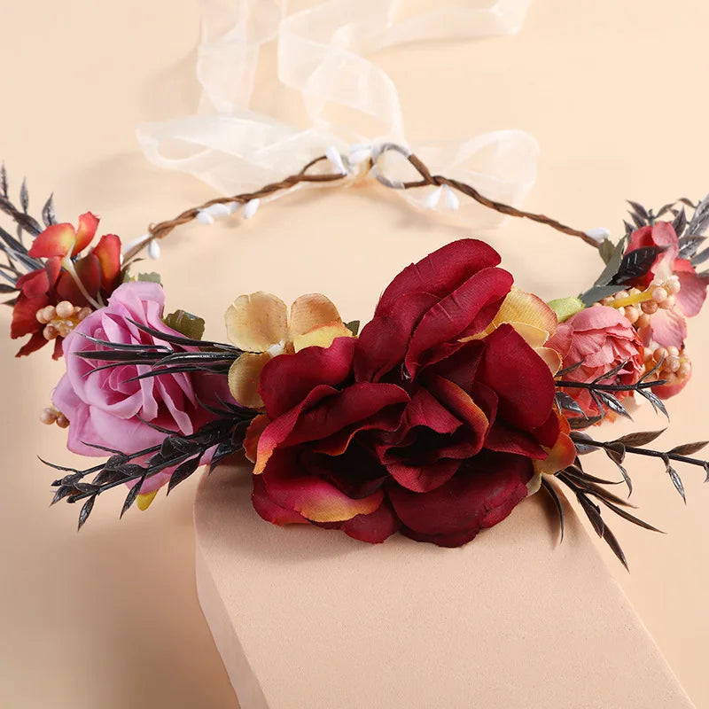Women's Wedding Flower Wreath Crown Festival Headband Female Hair Accessories Headdress for Girls Garland Wedding Sweet Headwear