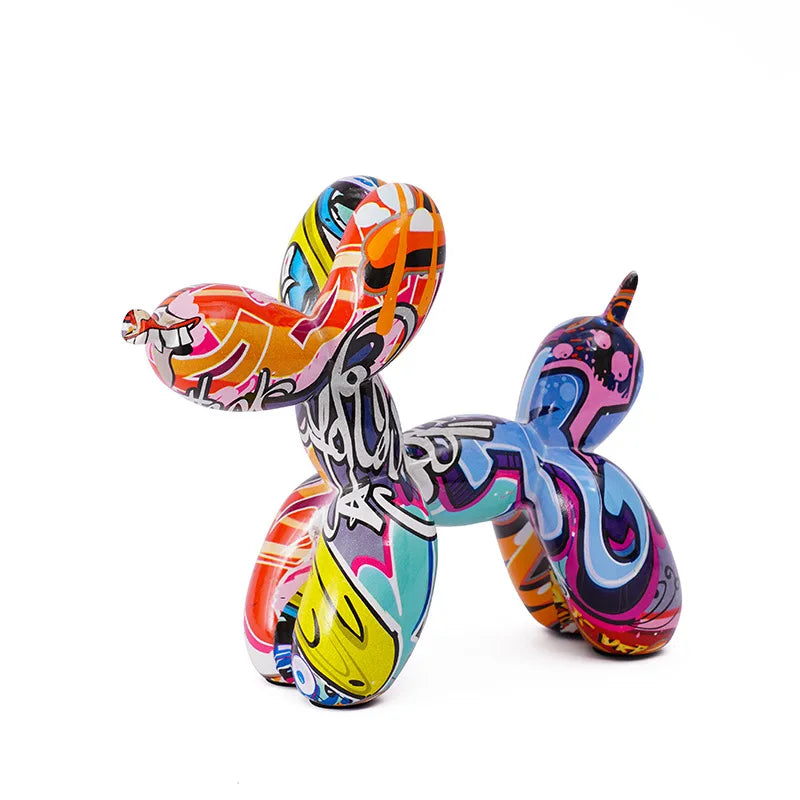 Whimsical Water-Transfer Balloon Dog Sculpture-Dazzling Graffiti Art Decor for Living Room/Entryway,Vibrant TV Stand Centerpiece